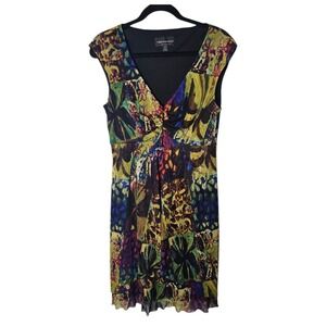VTG 12 Babydoll Dress Multicolor Abstract Print Sleeveless Tiered‎ Hem Sheer Y2K